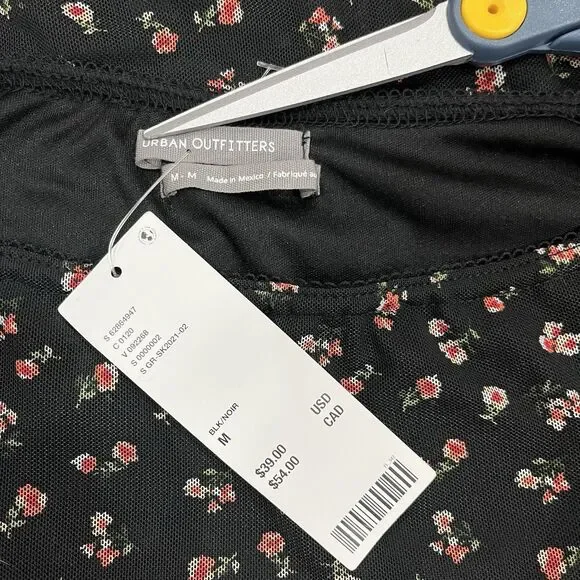 NWT Urban Outfitters Black Floral Print Mesh Mini Skirt Size Medium - Picture 5 of 5